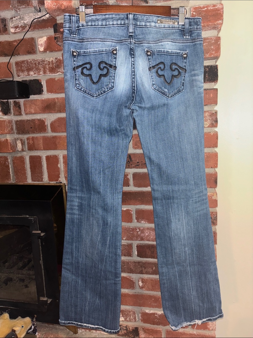 Y2K REROCK Light Blue Embroidered Back-Pocket White Stitching Flare Jeans Sz 8L
